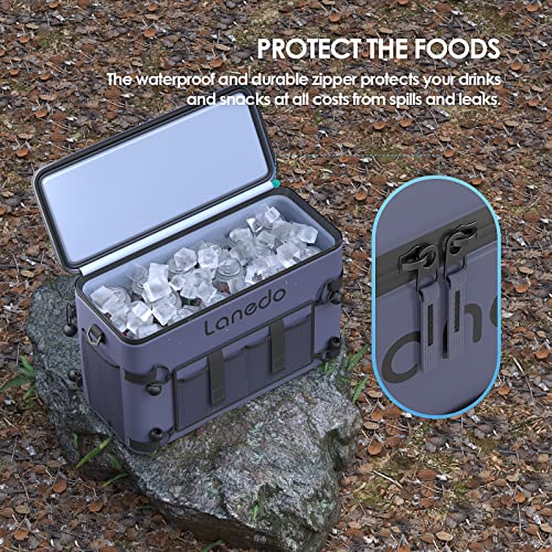 Lanedo 34-can Collapsible Soft-Sided Cooler, Soft ice Bag, Leak-Proof Beach Cooler, ice Chest, Portable Travel Cooler for Food Shopping, Camping, Kayaking, Travel, Fishing, (Grey)